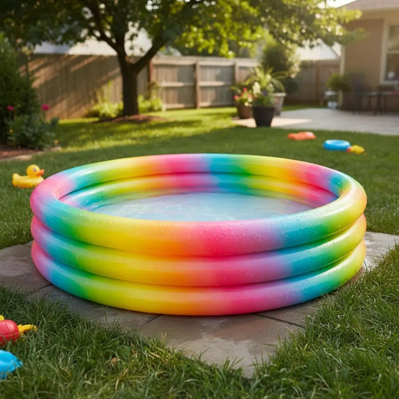 PISCINA INFLABLE REDONDA PARA NIÑOS CON DISEÑO COLORIDO - 1