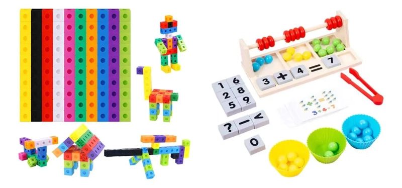 KIT EDUCATIVO DE MATEMATICAS CON CUBOS Y ABACO PARA NIÑOS - 1
