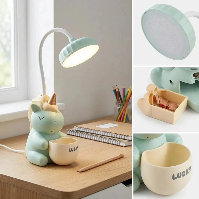 LAMPARA DE ESCRITORIO INFANTIL CON SACAPUNTAS Y PORTALAPICES - 2