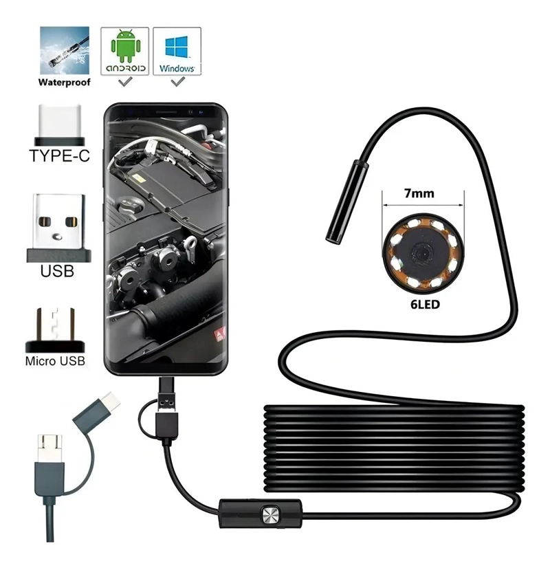 CAMARA ENDOSCOPICA FLEXIBLE USB DE 5 METROS PARA INSPECCION - 8