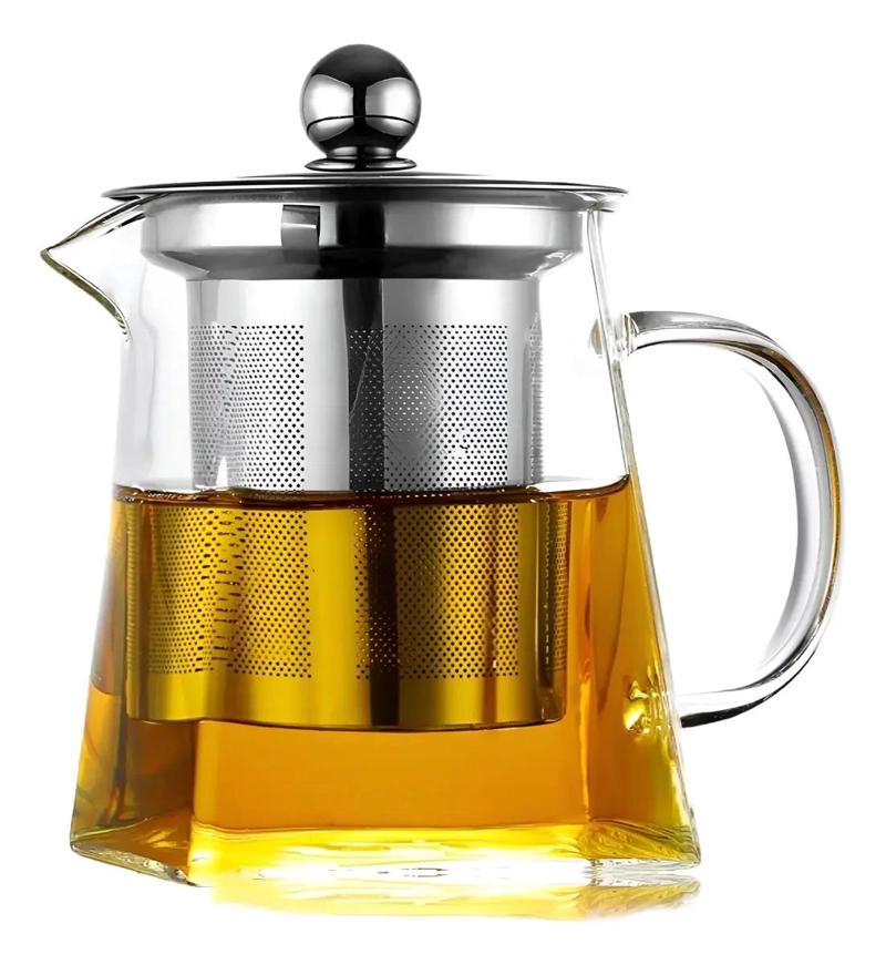 TETERA DE VIDRIO RESISTENTE AL FUEGO CON INFUSOR DE ACERO INOXIDABLE - 1