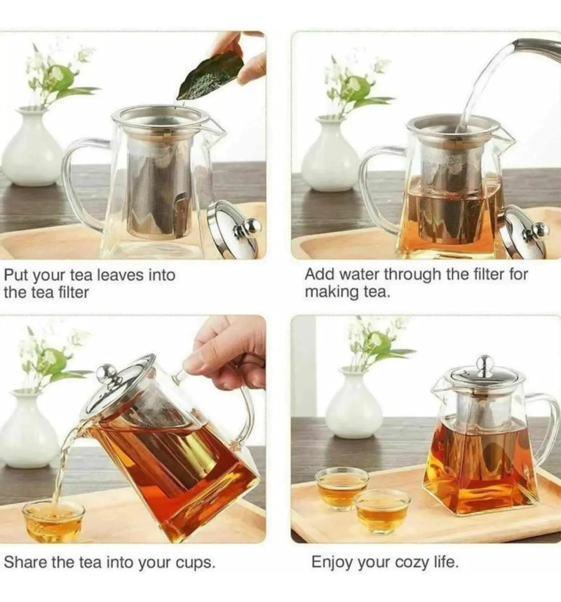 TETERA DE VIDRIO RESISTENTE AL FUEGO CON INFUSOR DE ACERO INOXIDABLE - 8