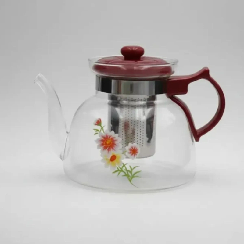TETERA DE VIDRIO CON INFUSOR DE ACERO 1400ML DISEÑO FLORAL - 2
