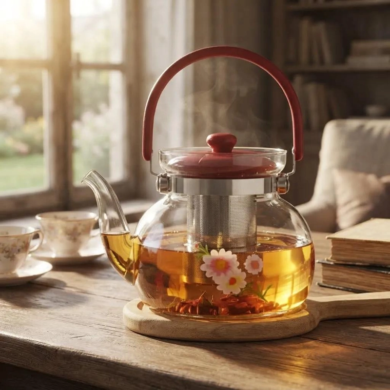 TETERA DE VIDRIO CON INFUSOR DE 900 ML PARA INFUSIONES - 5