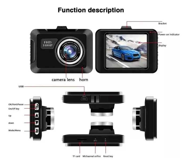 CAMARA PARA AUTO FULL HD CON VISION NOCTURNA Y GRABACION EN BUCLE - 8