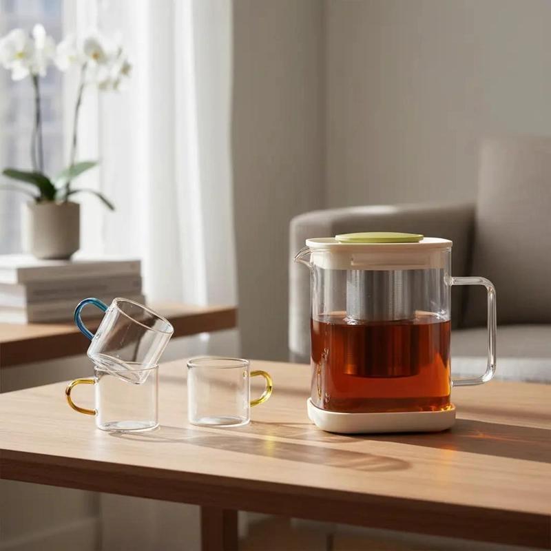 TETERA DE VIDRIO CON INFUSOR Y 4 TAZAS PARA TE - 1