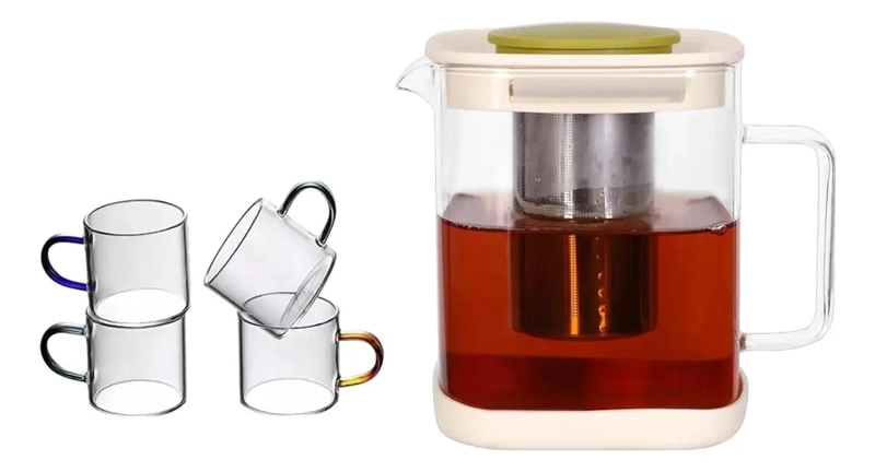 TETERA DE VIDRIO CON INFUSOR Y 4 TAZAS PARA TE - 2