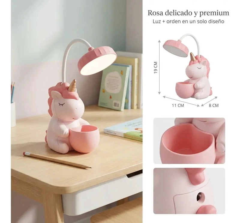 LAMPARA DE ESCRITORIO INFANTIL UNICORNIO ROSA CON SACAPUNTAS - 3
