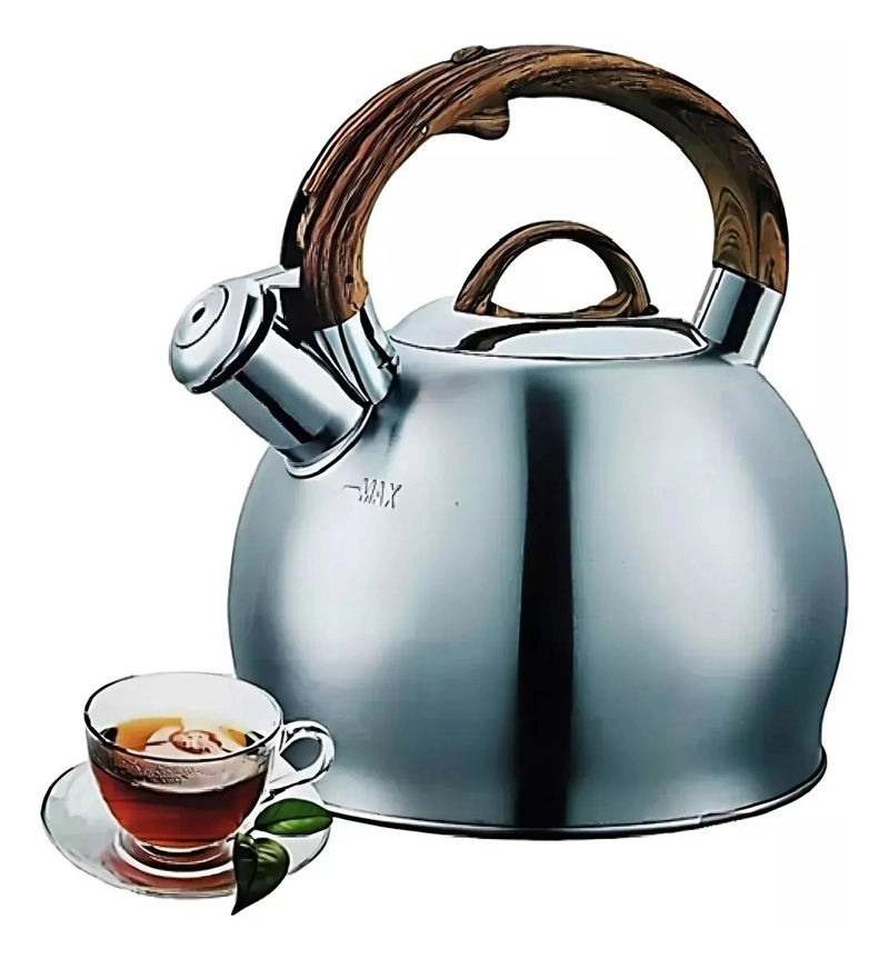 TETERA SILBADORA DE ACERO INOXIDABLE 2,5 LITROS CON MANGO DE MADERA - 1