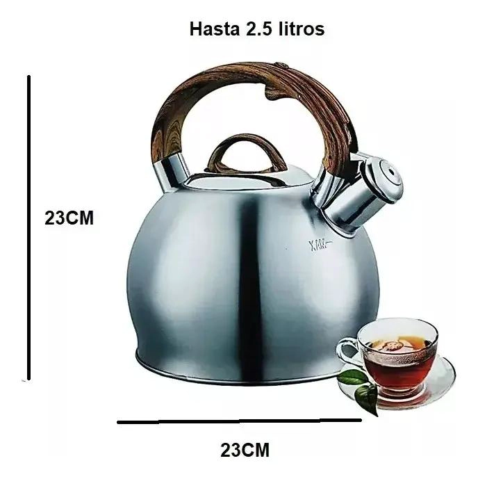 TETERA SILBADORA DE ACERO INOXIDABLE 2,5 LITROS CON MANGO DE MADERA - 3