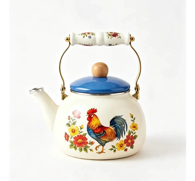 TETERA VINTAGE ESMALTE 2.5 L DISEÑO GALLO ELEGANTE - 1