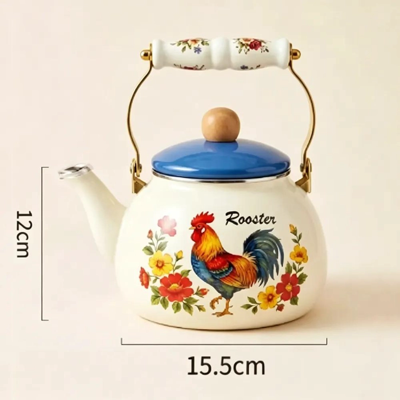 TETERA VINTAGE ESMALTE 2.5 L DISEÑO GALLO ELEGANTE - 2