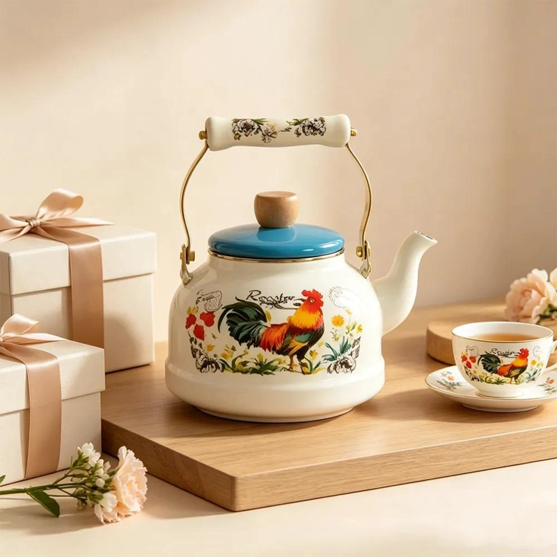 TETERA VINTAGE ESMALTE 2.5 L DISEÑO GALLO ELEGANTE - 9
