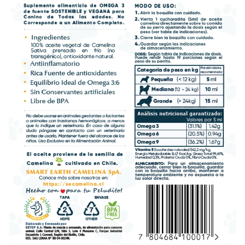 SUPLEMENTO PERROS SMART EARTH OMEGA 3 CAMELINA OIL - 4