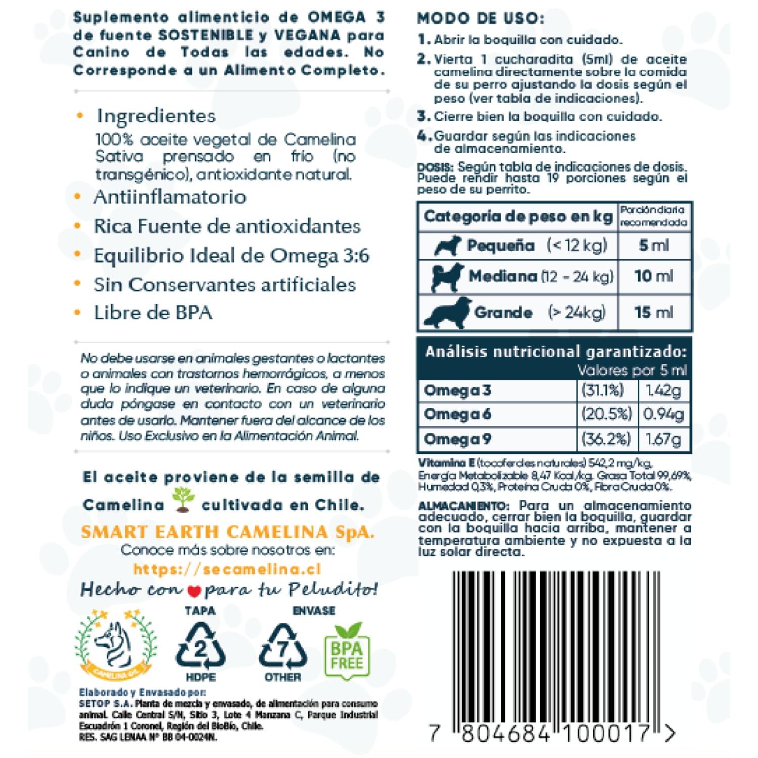 SUPLEMENTO PERROS SMART EARTH OMEGA 3 CAMELINA OIL PACK X3 - 4