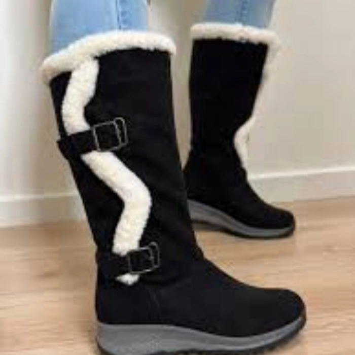 BOTA DE INVIERNO PARA MUJER COLOR NEGRO IMPERMEABLE CON INTERIOR DE CHIPORRO, PLATAFORMA ANTIDESLIZA - 1