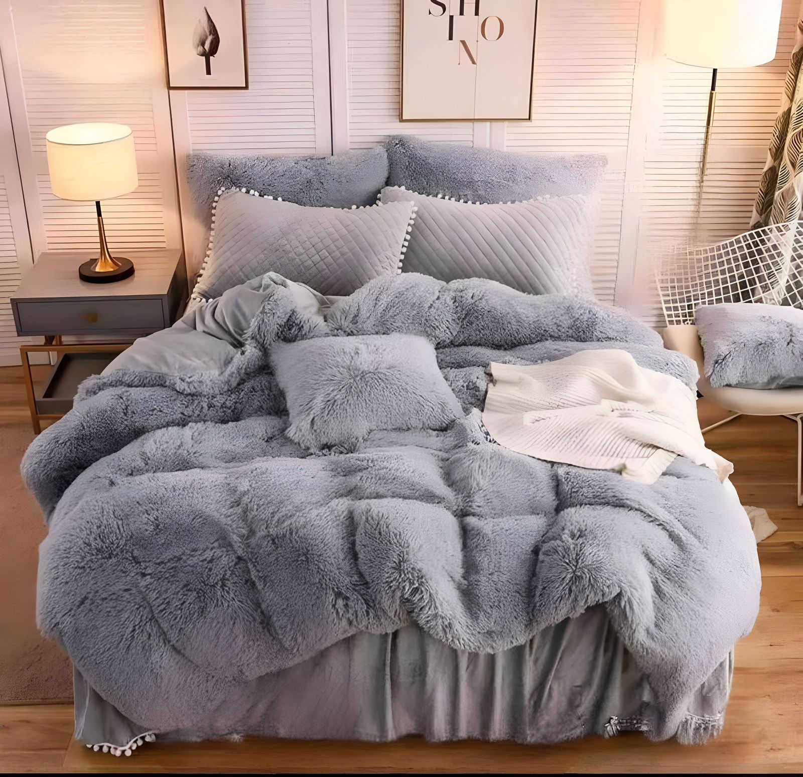 COBERTOR PELUDO CHIPORRO GRIS 2 PLAZAS +2 FUNDAS DE ALMOHADA - 1