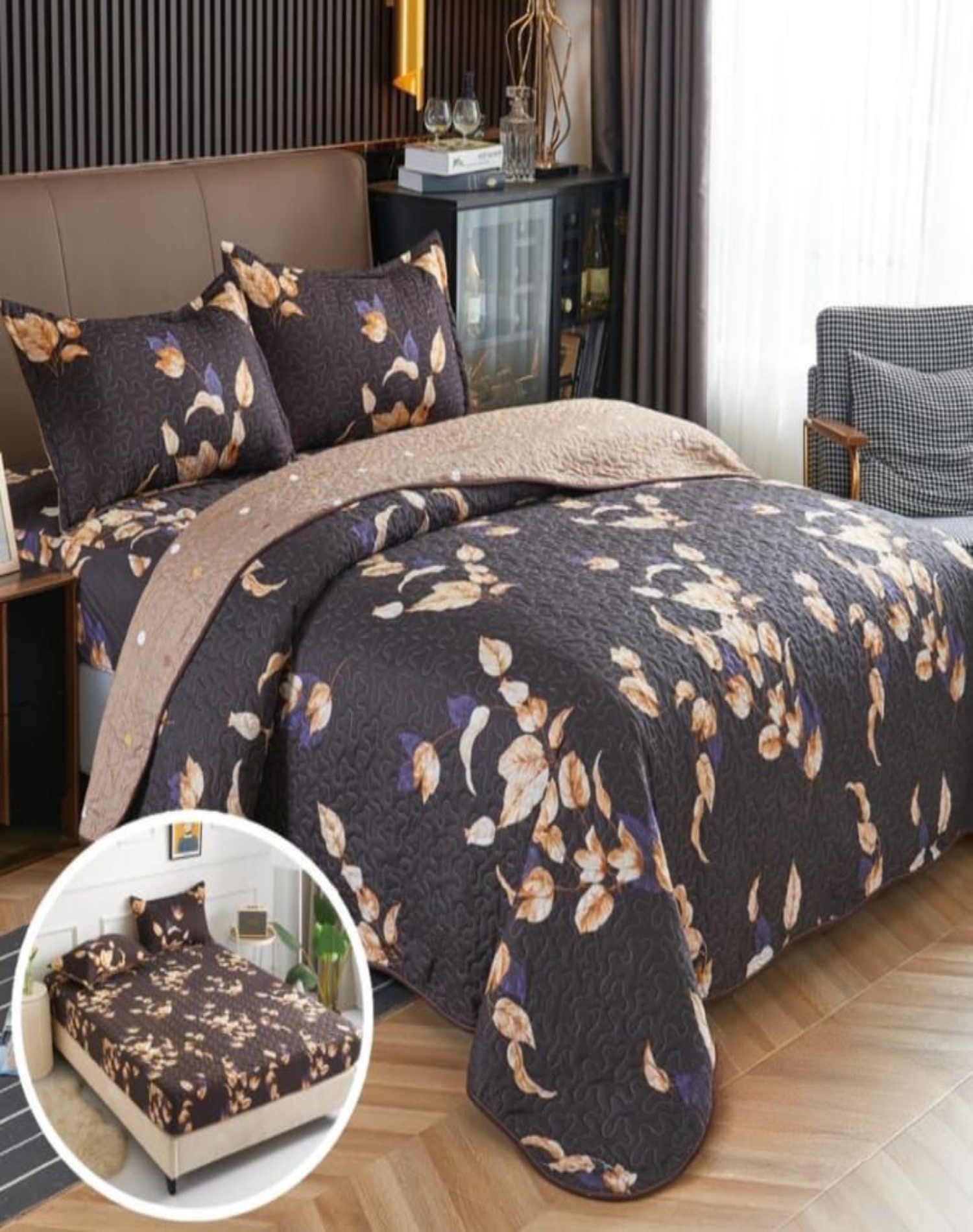 CUBRECAMA QUILT 5 PIEZAS CON JUEGO DE SÁBANAS - 3