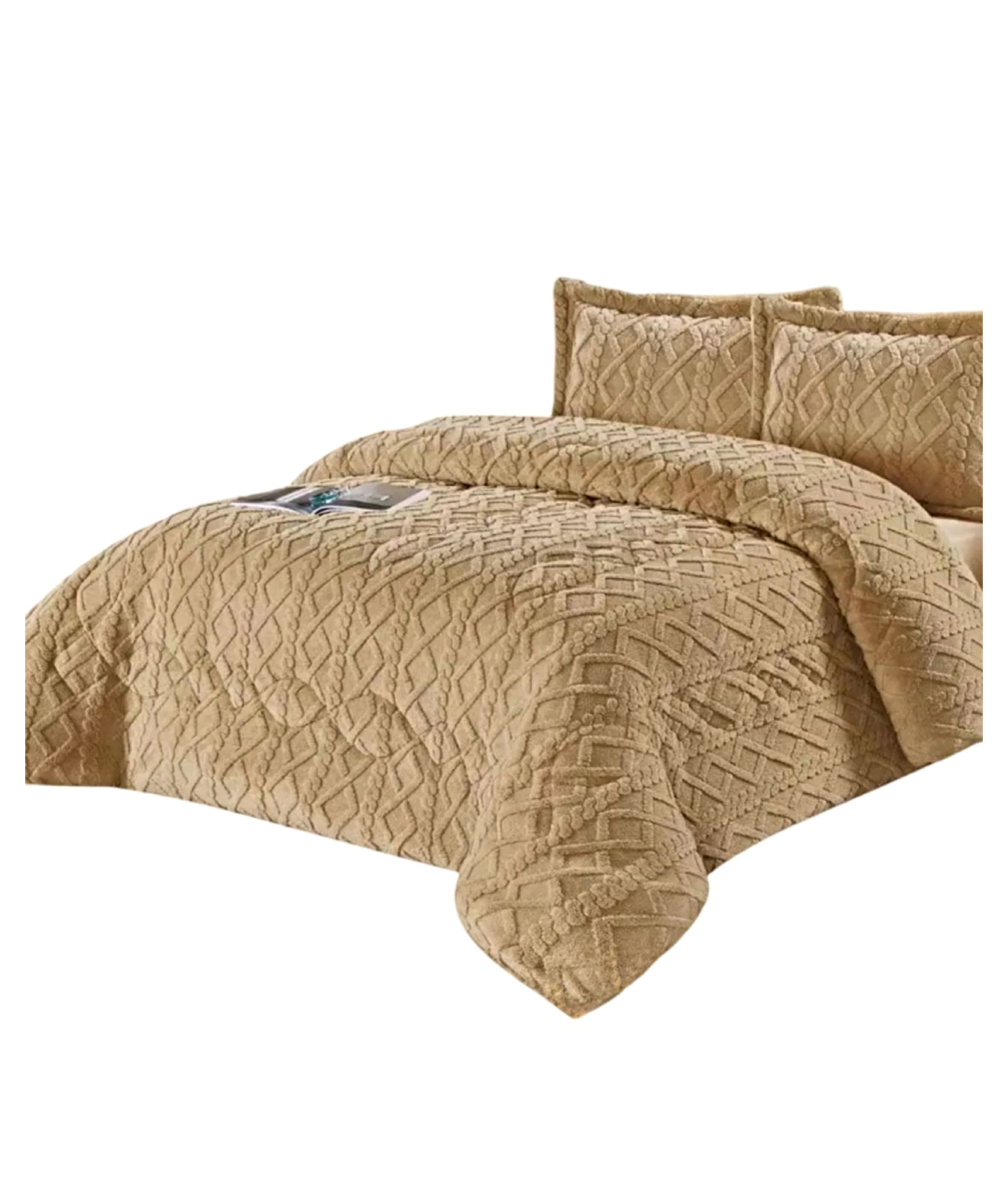CUBRECAMA CHIPORRO TRENZADO PLAZA Y MEDIA BEIGE - 2