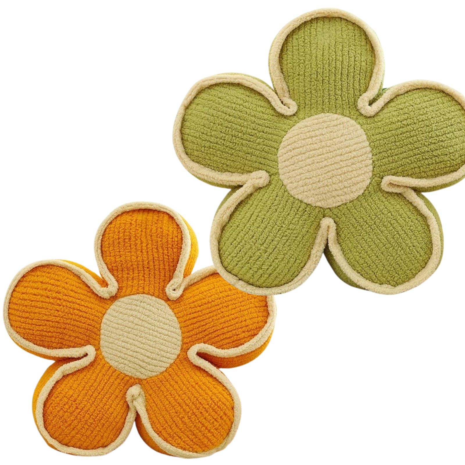 SET DE 2 COJINES DISEÑO FLOR COLOR NARANJA/VERDE - 1