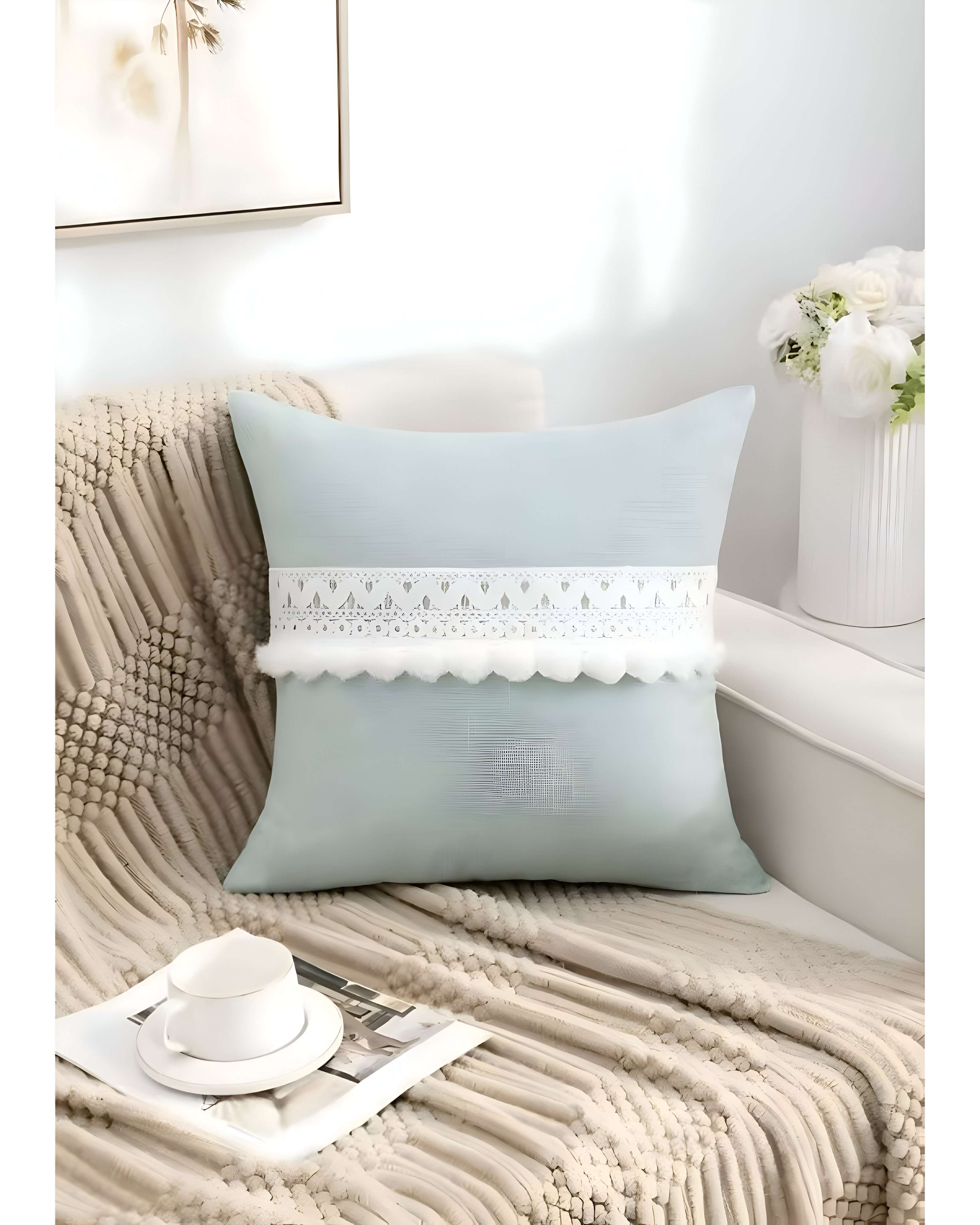 SET DE 6 FUNDAS DE COJIN CON POMPON 45X45 S7 - 3