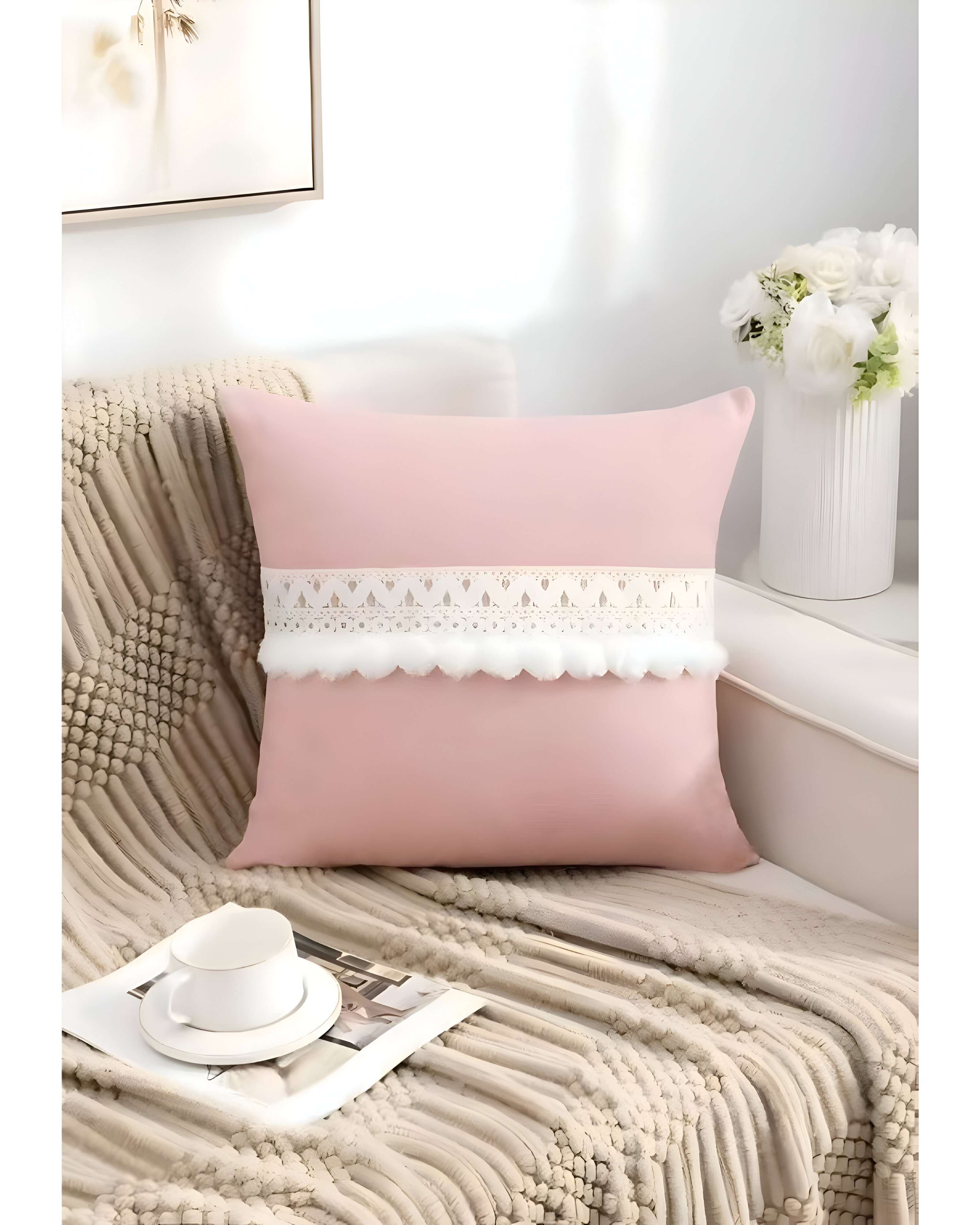 SET DE 6 FUNDAS DE COJIN CON POMPON 45X45 S5 - 3
