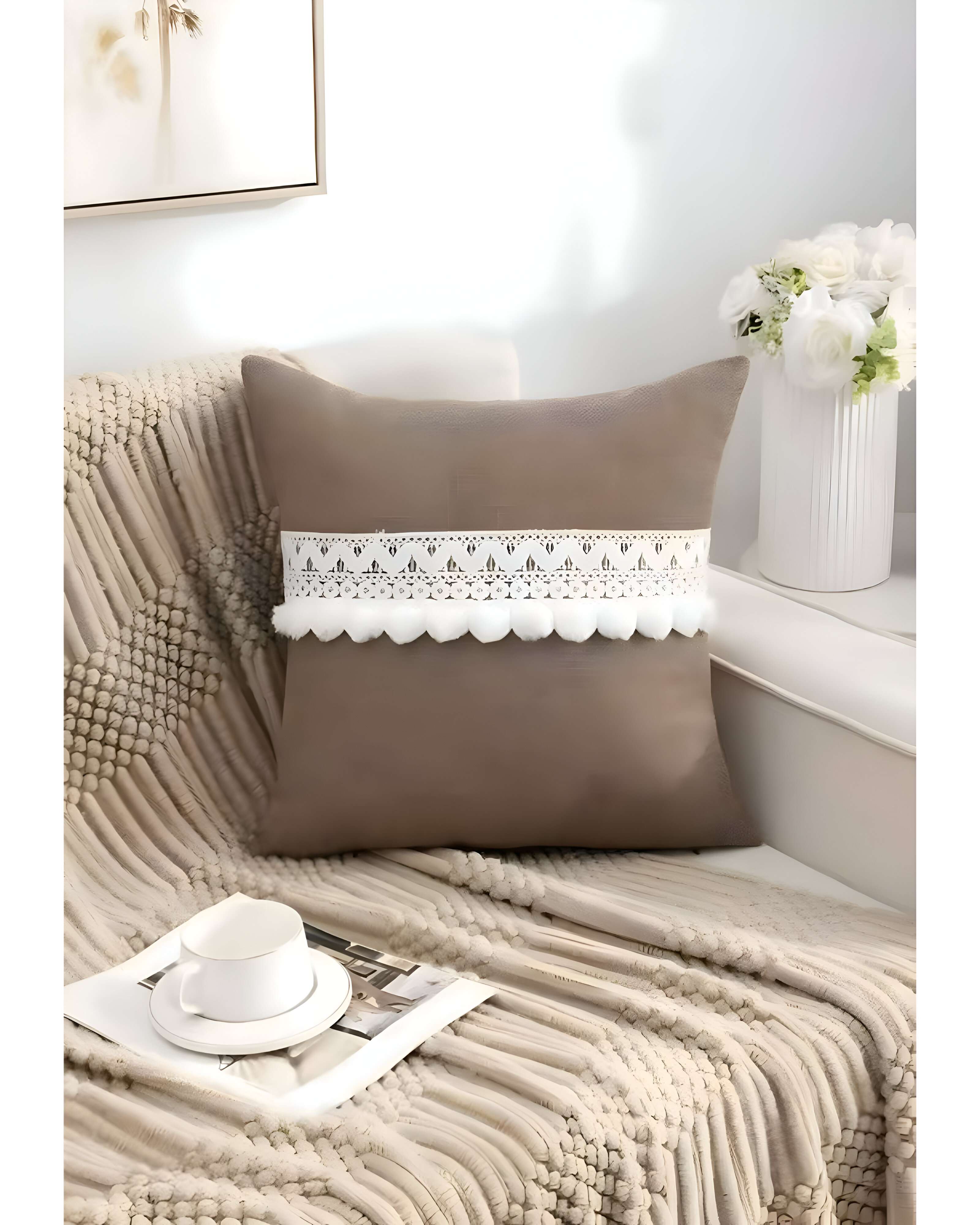 SET DE 4 FUNDAS DE COJIN CON POMPON 45X45 S8 - 3