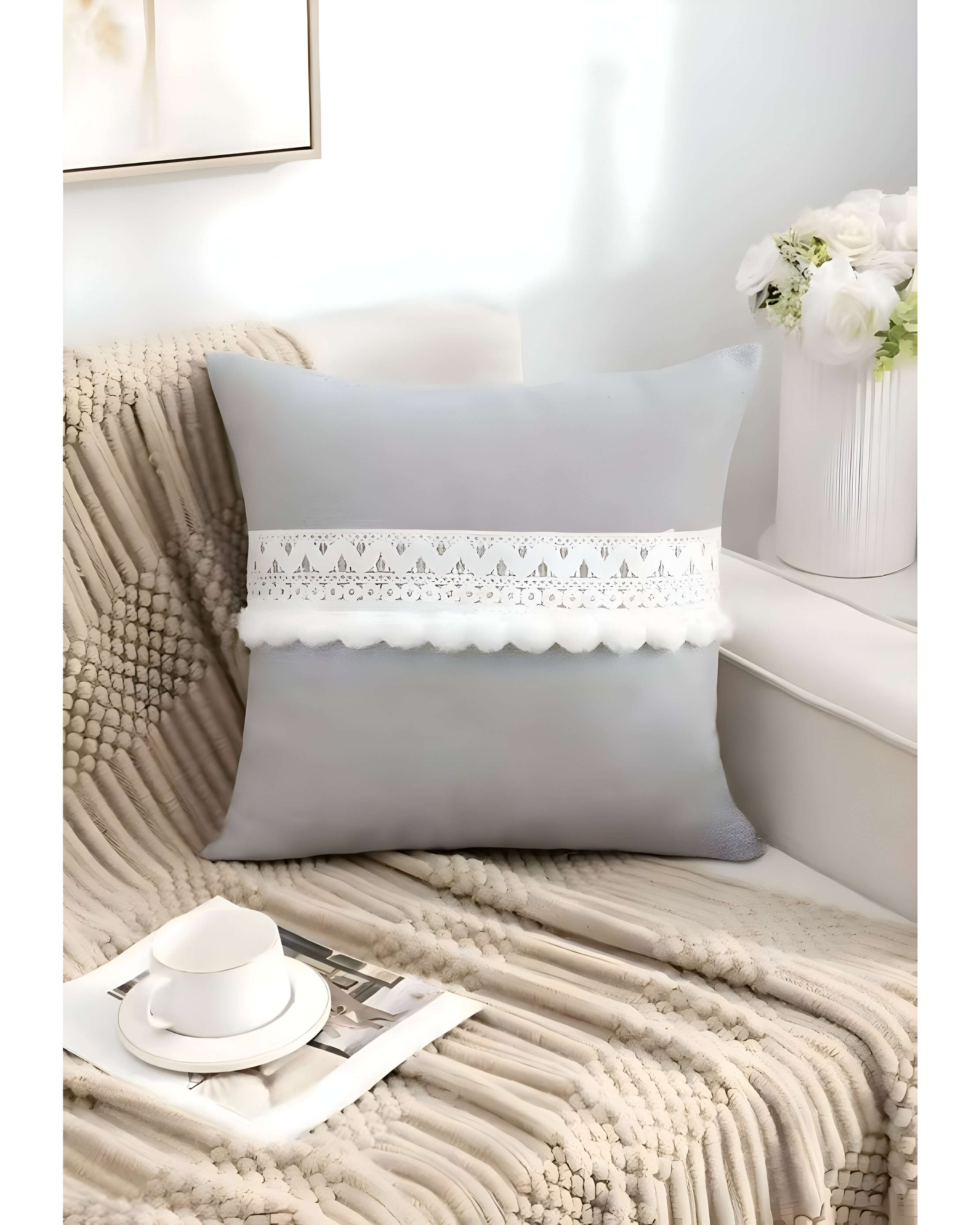 SET DE 4 FUNDAS DE COJIN CON POMPON 45X45 S4 - 3