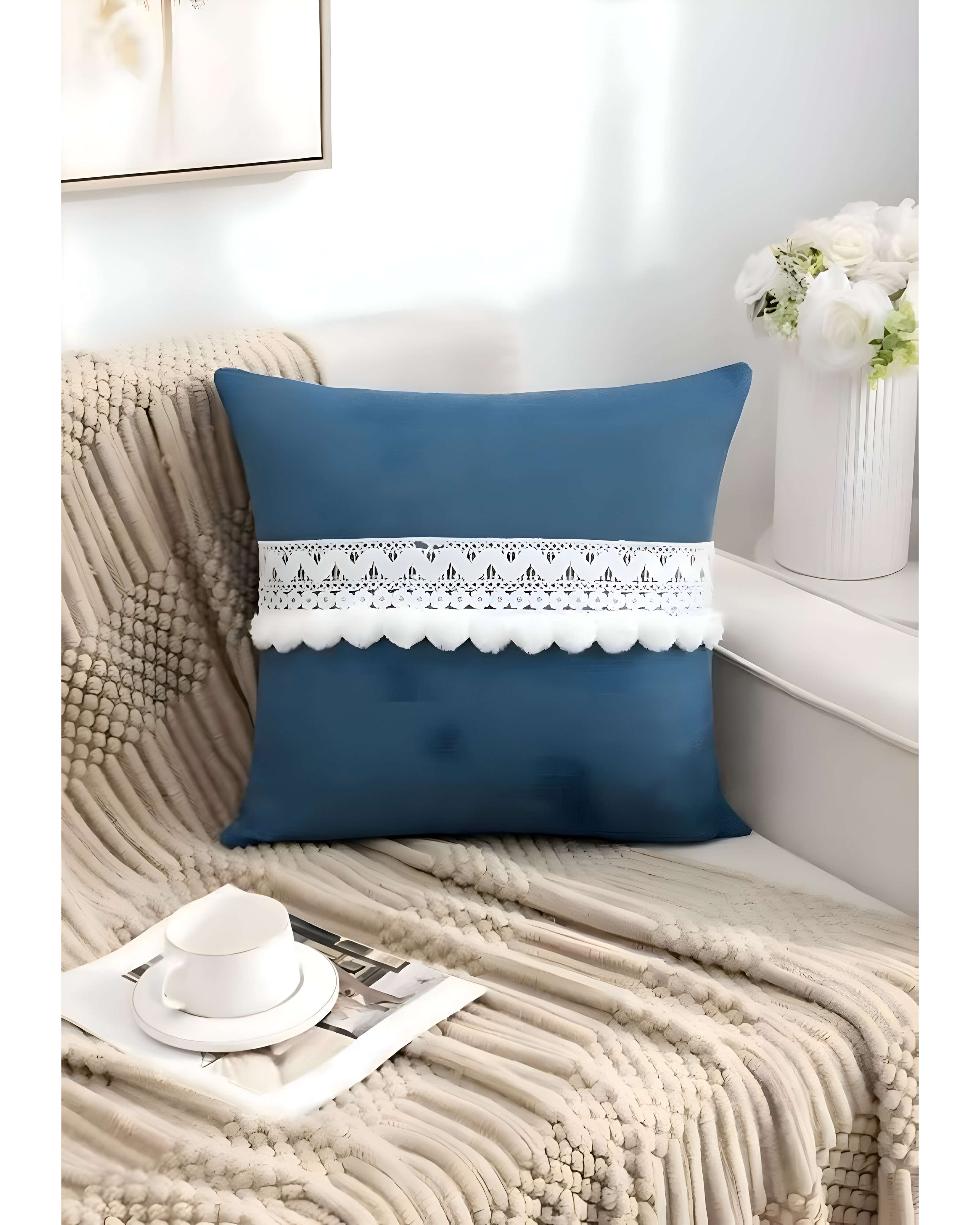 SET DE 4 FUNDAS DE COJIN CON POMPON 45X45 S6 - 3