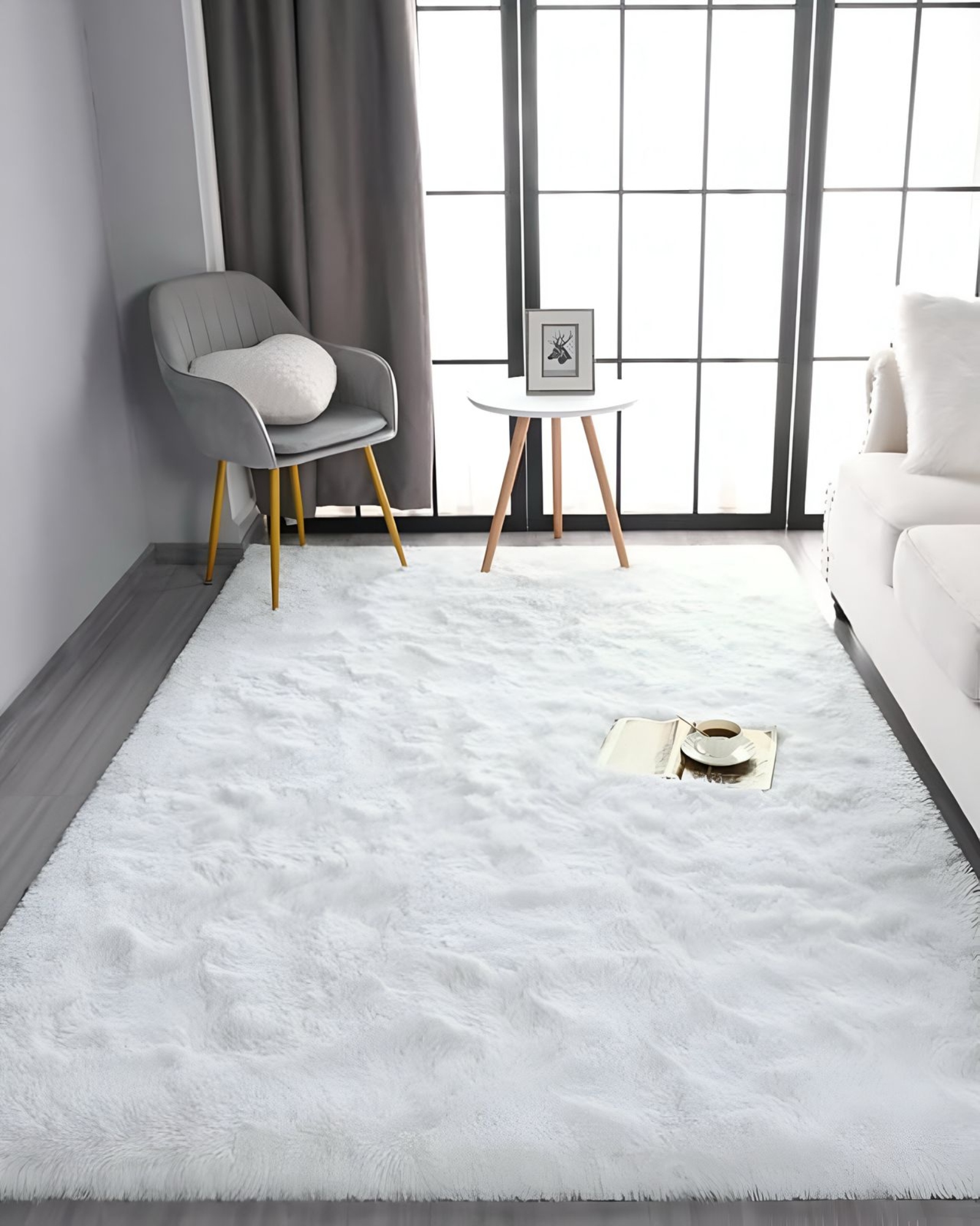ALFOMBRA PELUDA SUAVE 180 X 200 CM PRIMERA CALIDAD BLANCO - 1