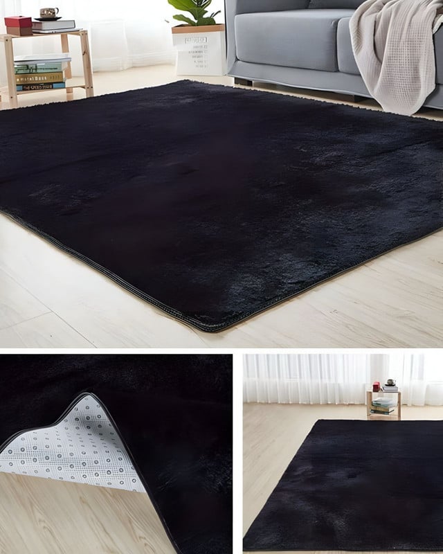 ALFOMBRA PELUDA SUAVE 180 X 200 CM PRIMERA CALIDAD NEGRO - 3