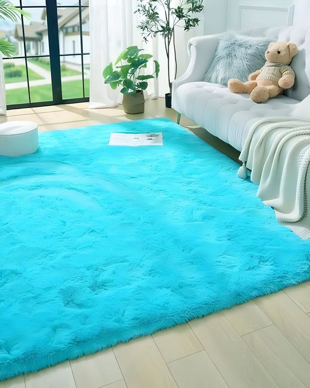 ALFOMBRA PELUDA SUAVE 240 X 200 CM PRIMERA CALIDAD CELESTE - 1
