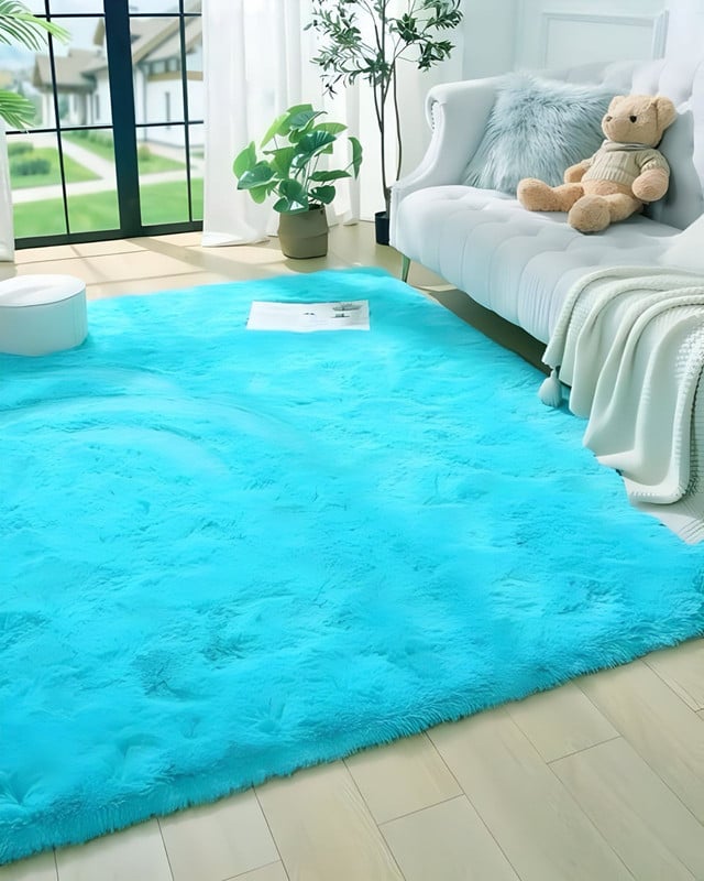 ALFOMBRA PELUDA SUAVE 180 X 200 CM PRIMERA CALIDAD CELESTE - 1