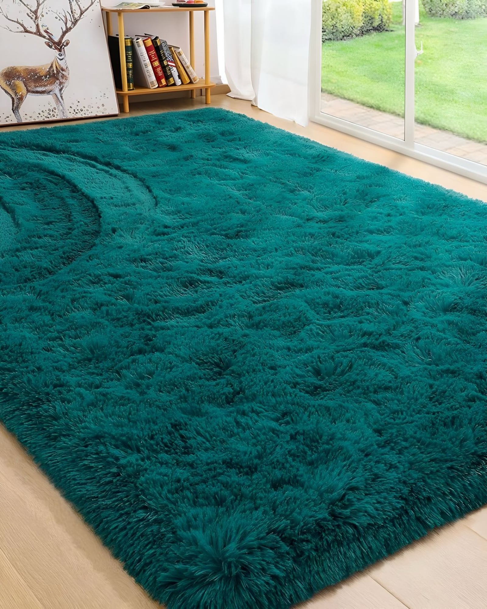 ALFOMBRA PELUDA SUAVE 240 X 200 CM PRIMERA CALIDAD TURQUESA - 1