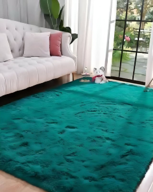 ALFOMBRA PELUDA SUAVE 240 X 200 CM PRIMERA CALIDAD TURQUESA - 2