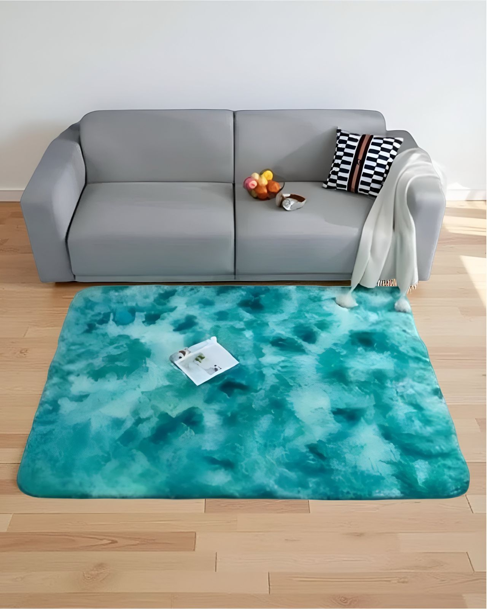 ALFOMBRA PELUDA SUAVE 180 X 200 CM PRIMERA CALIDAD TURQUESA - 2