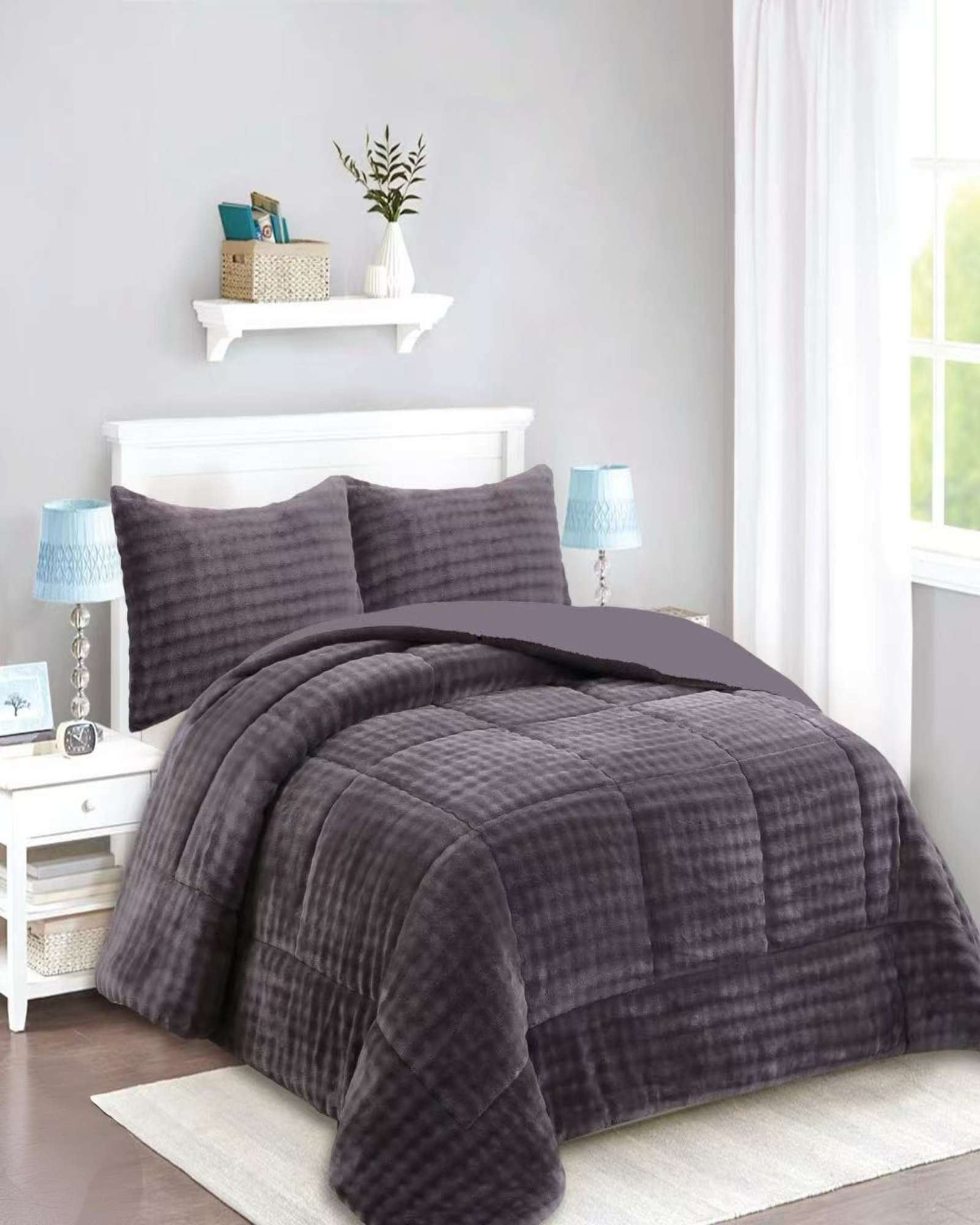 CUBRECAMA CON CHIPORRO CON RELIEVE 2P GRIS OSCURO - 4