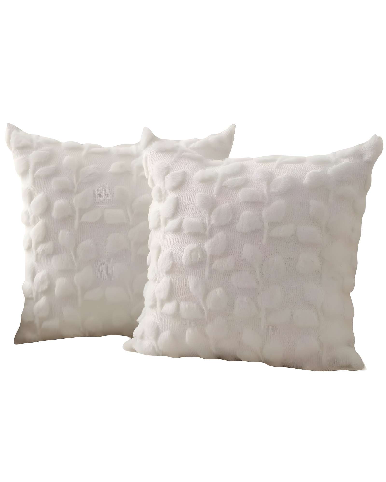 PACK DE 2 FUNDAS PELUDA DISEÑO HOJAS EN COLOR BLANCO - 2