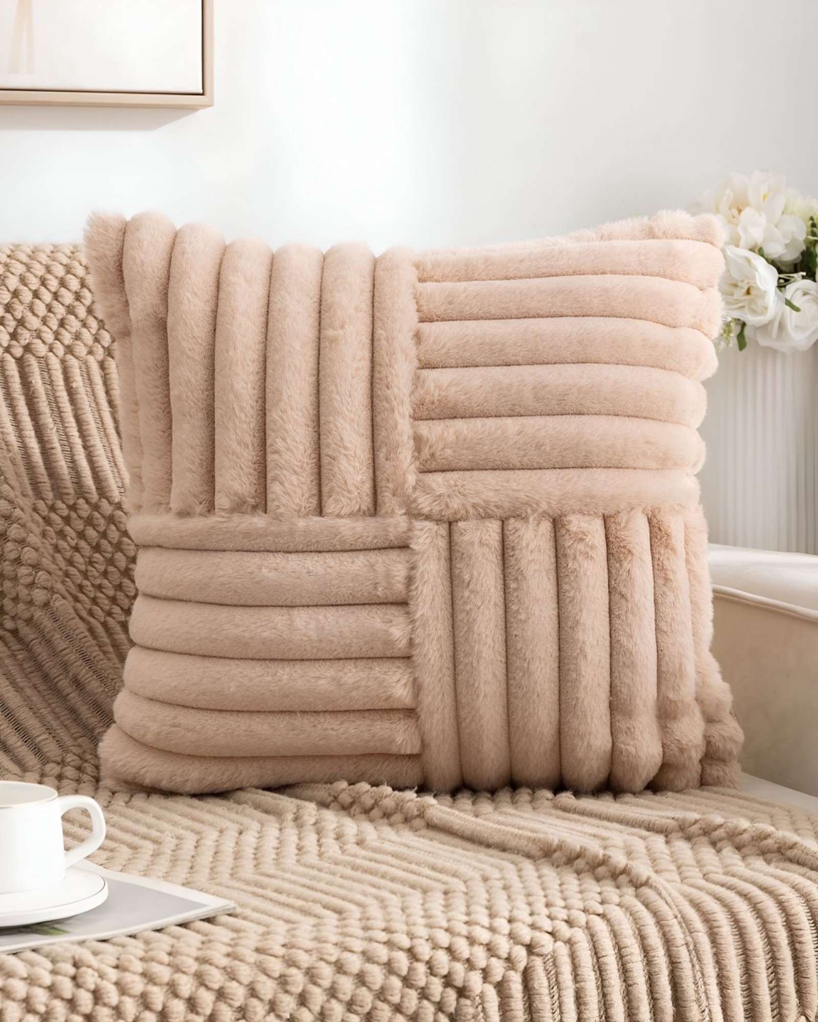 PACK DE 4 FUNDAS PELUDA EMPALMADA BEIGE - 3