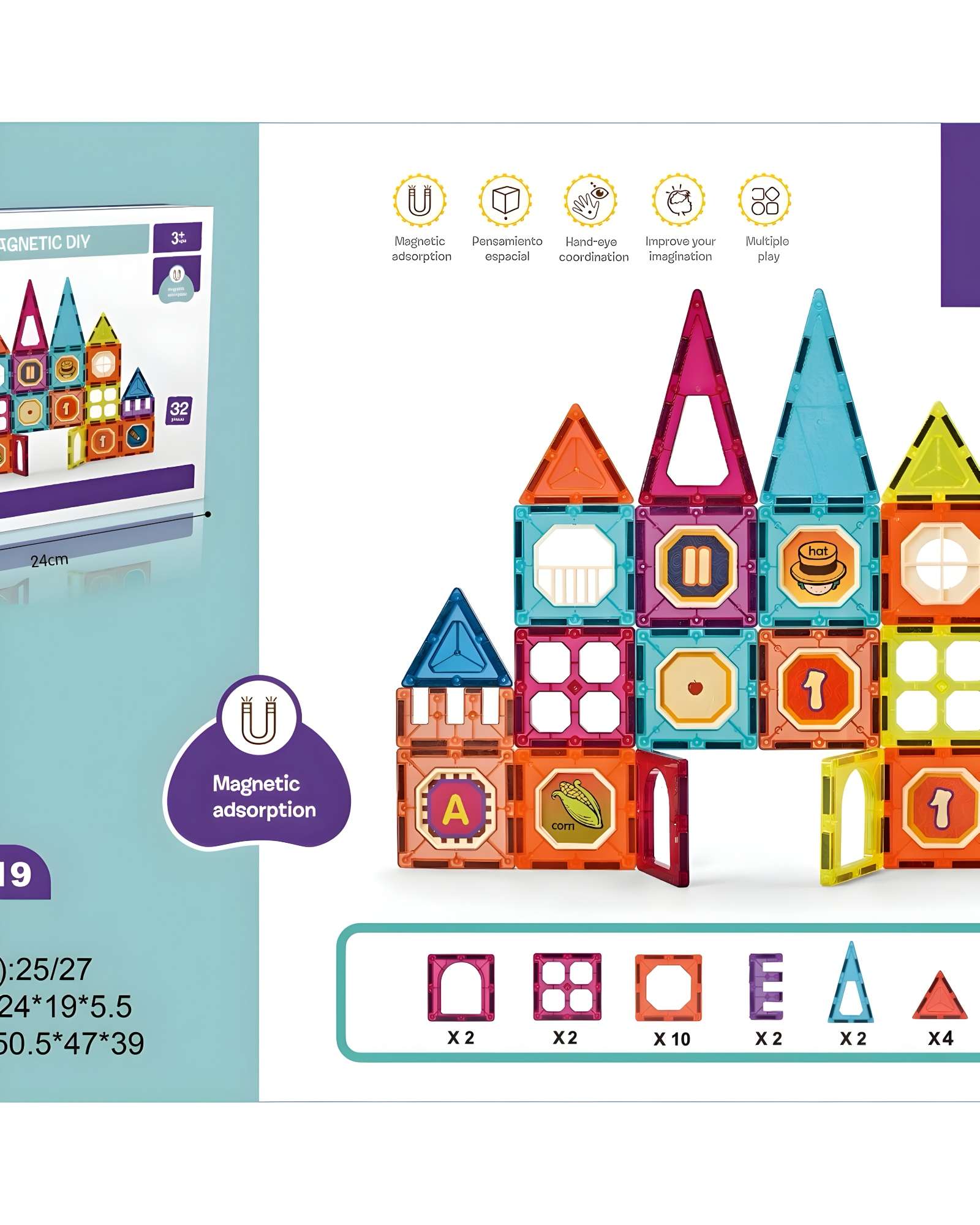BLOCK MAGNETICO CASTILLO 32 PIEZAS MULTICOLOR - 4