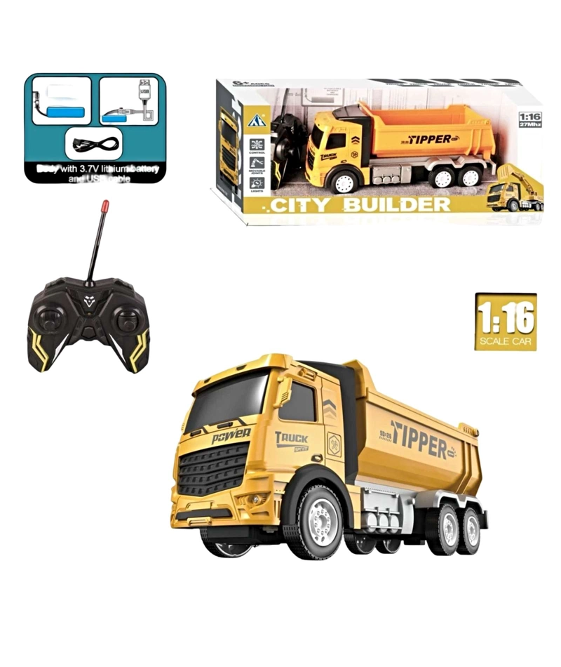 VOLQUETA RECARGABLE CON CONTROL REMOTO AMARILLO - 1