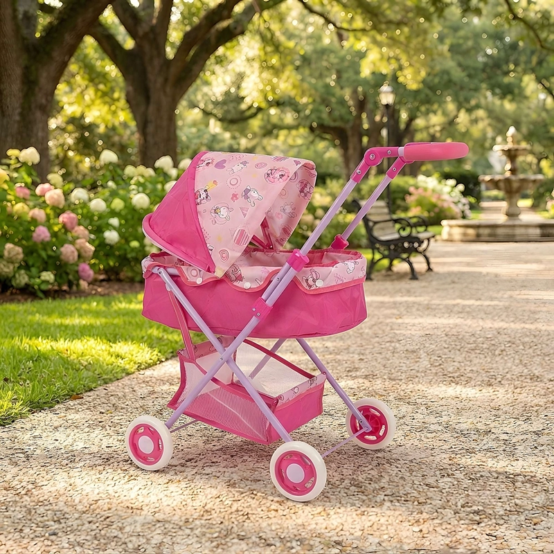 COCHE CUNA PARA MUÑECAS METALICO GRANDE ROSADO - 1