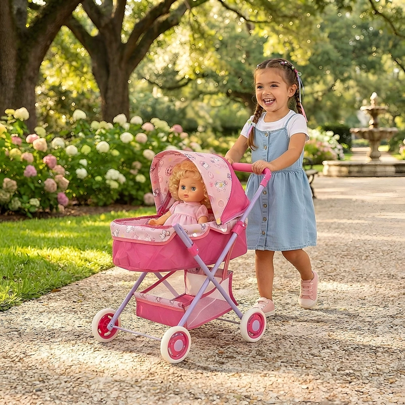 COCHE CUNA PARA MUÑECAS METALICO GRANDE ROSADO - 2