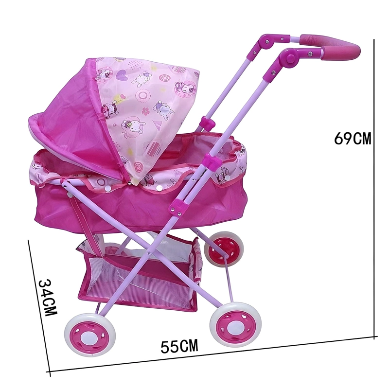 COCHE CUNA PARA MUÑECAS METALICO GRANDE ROSADO - 3