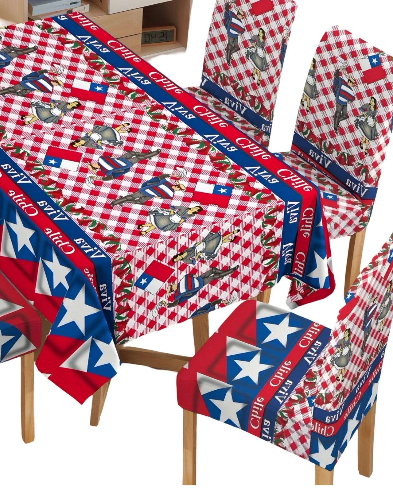 MANTEL FIESTAS PATRIAS DE TELA CON FUNDAS DE SILLAS ELASTICADAS M4 - 2