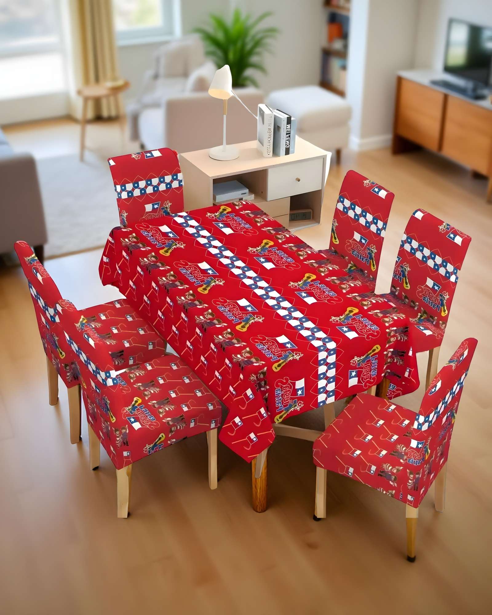MANTEL FIESTAS PATRIAS DE TELA CON FUNDAS DE SILLAS ELASTICADAS M1 - 3