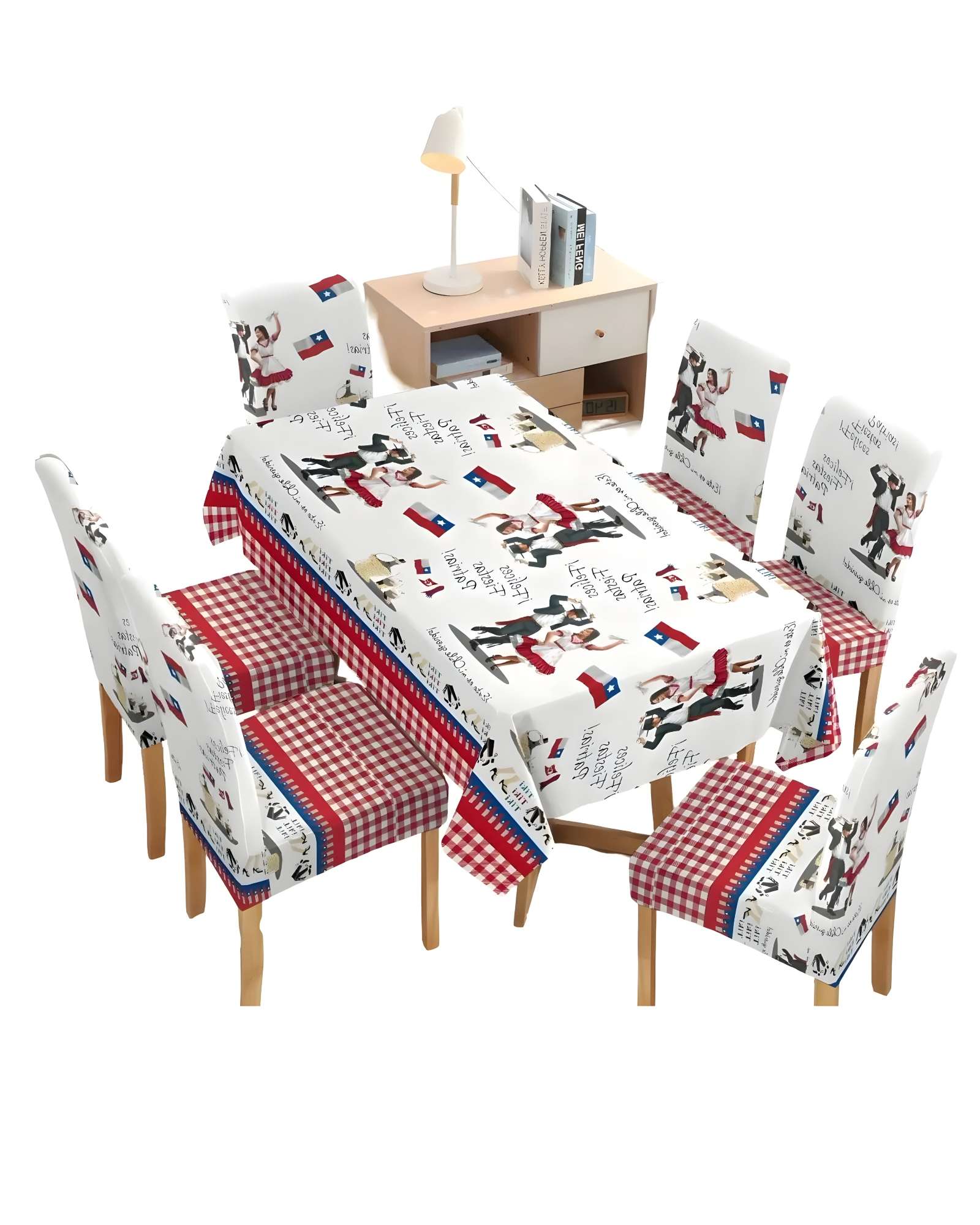 MANTEL FIESTAS PATRIAS DE TELA CON FUNDAS DE SILLAS ELASTICADAS M2 - 2