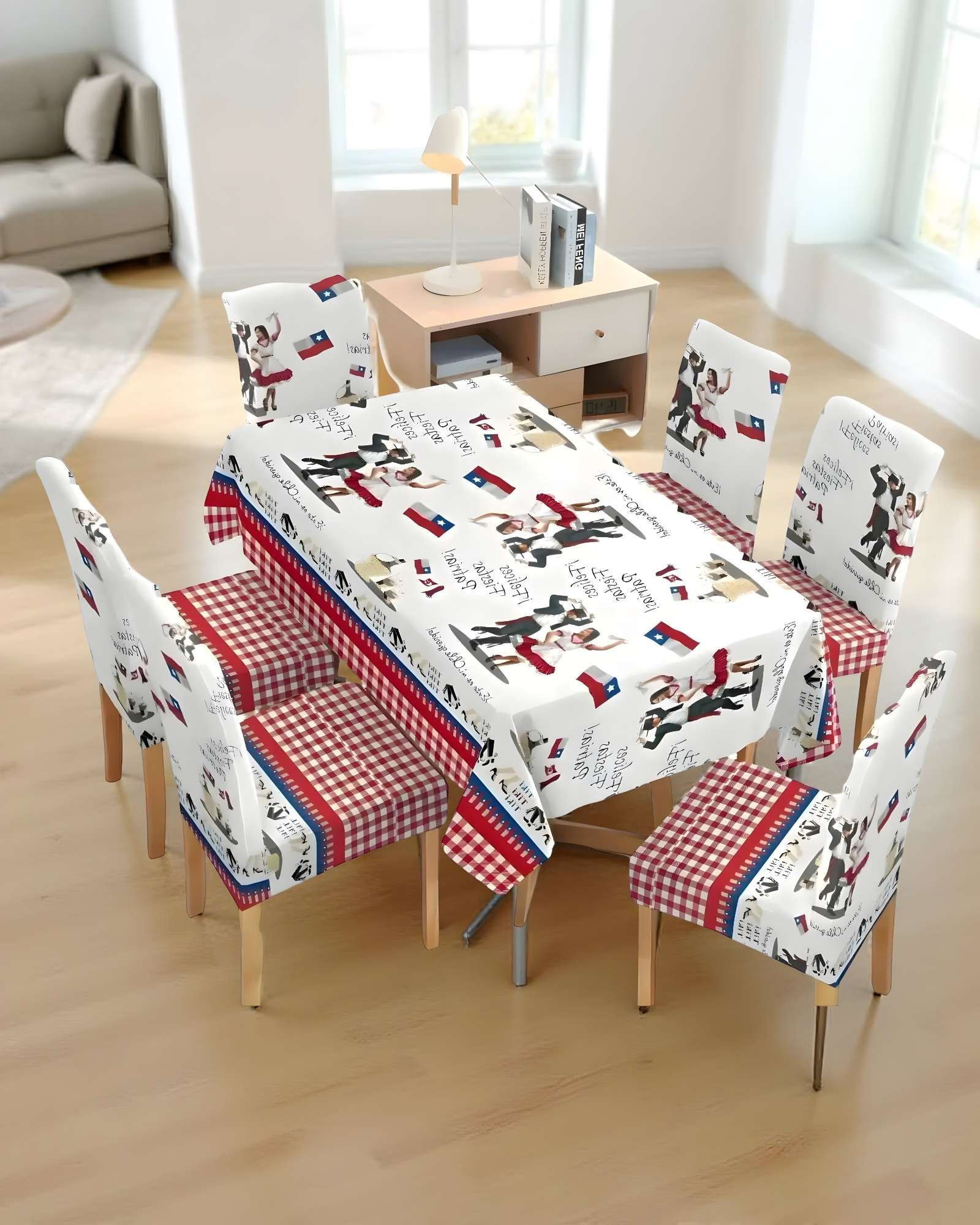 MANTEL FIESTAS PATRIAS DE TELA CON FUNDAS DE SILLAS ELASTICADAS M2 - 3