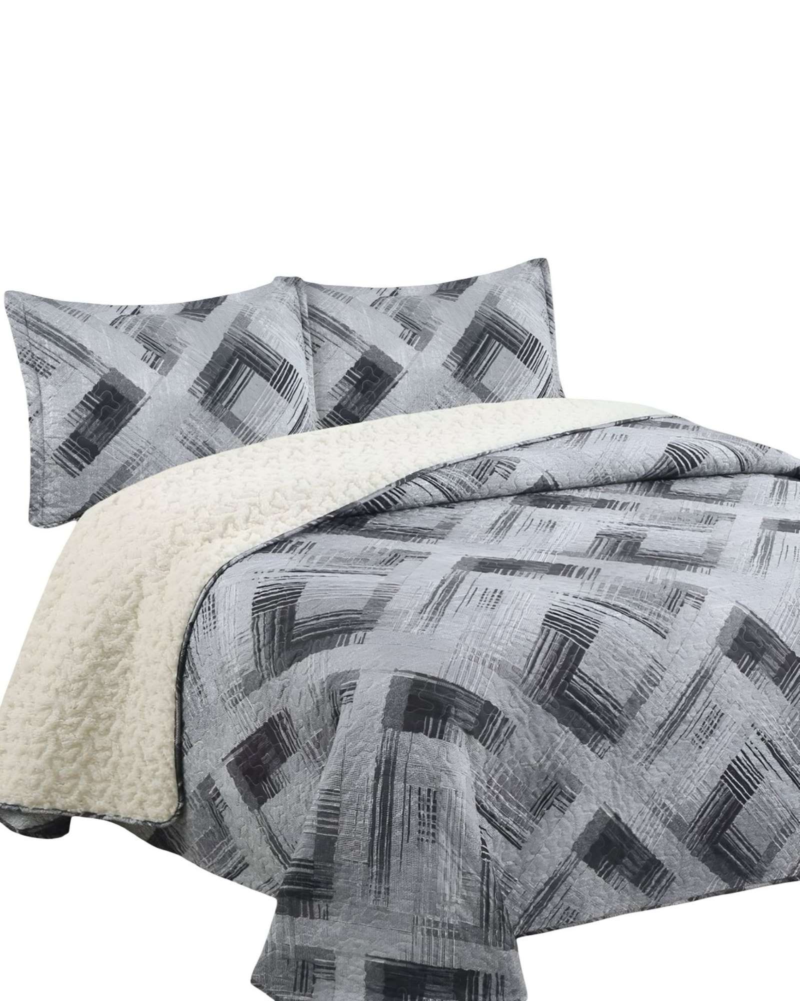 QUILT CON SHERPA PLAZA Y MEDIA GRIS J2 - 2