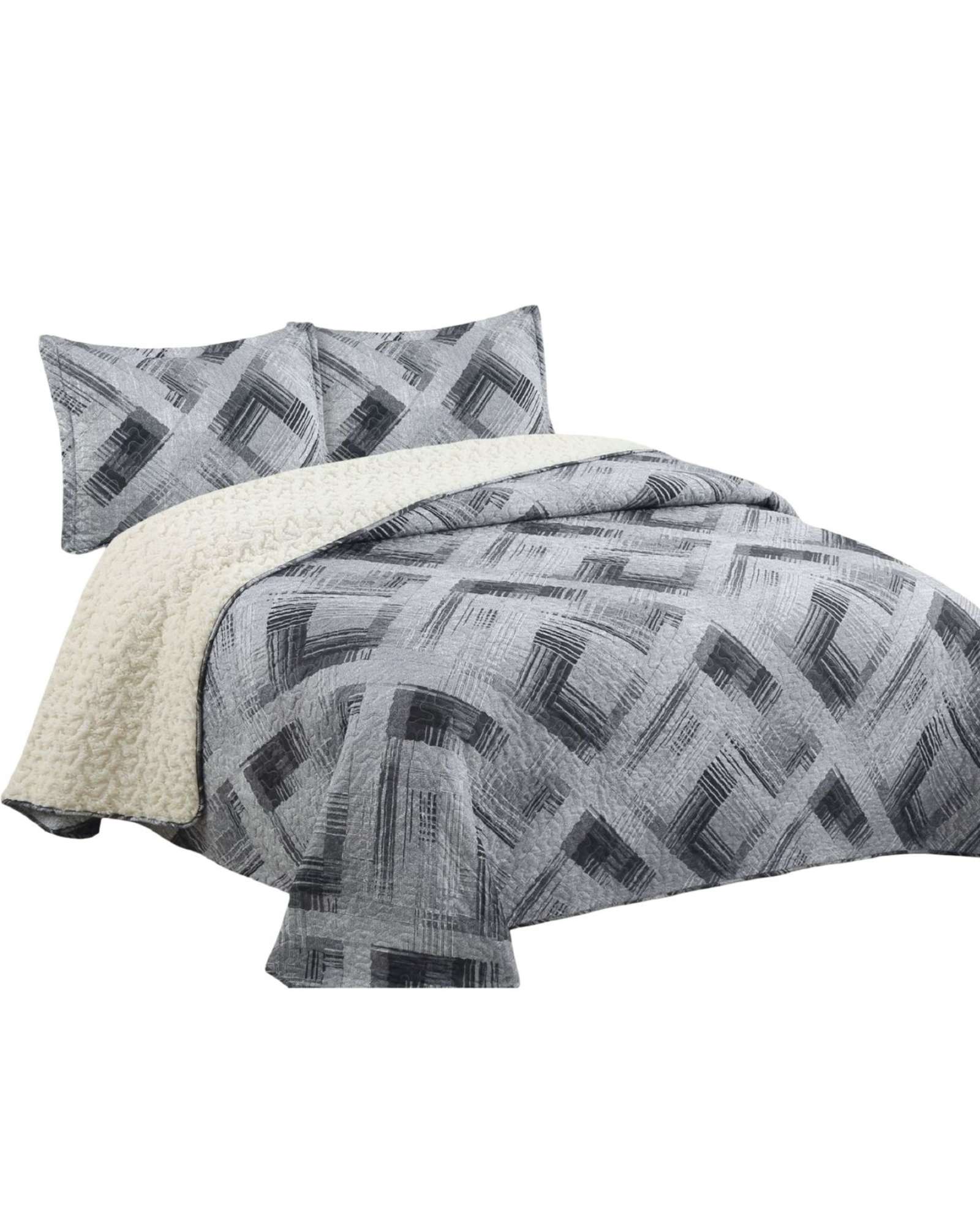QUILT CON SHERPA PLAZA Y MEDIA GRIS J2 - 3